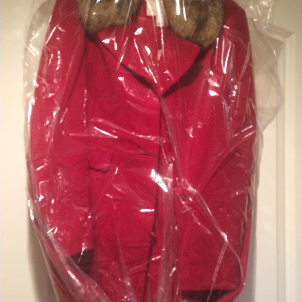 Kate Spade red faux fur coat NWT Large. Sold out!